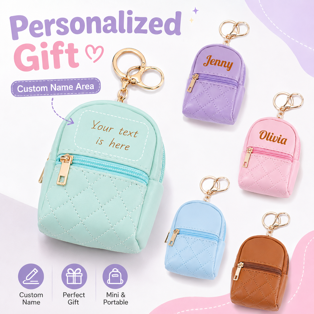 Wallet Chain Bag - Custom Text Keychain Mini Coin Purse