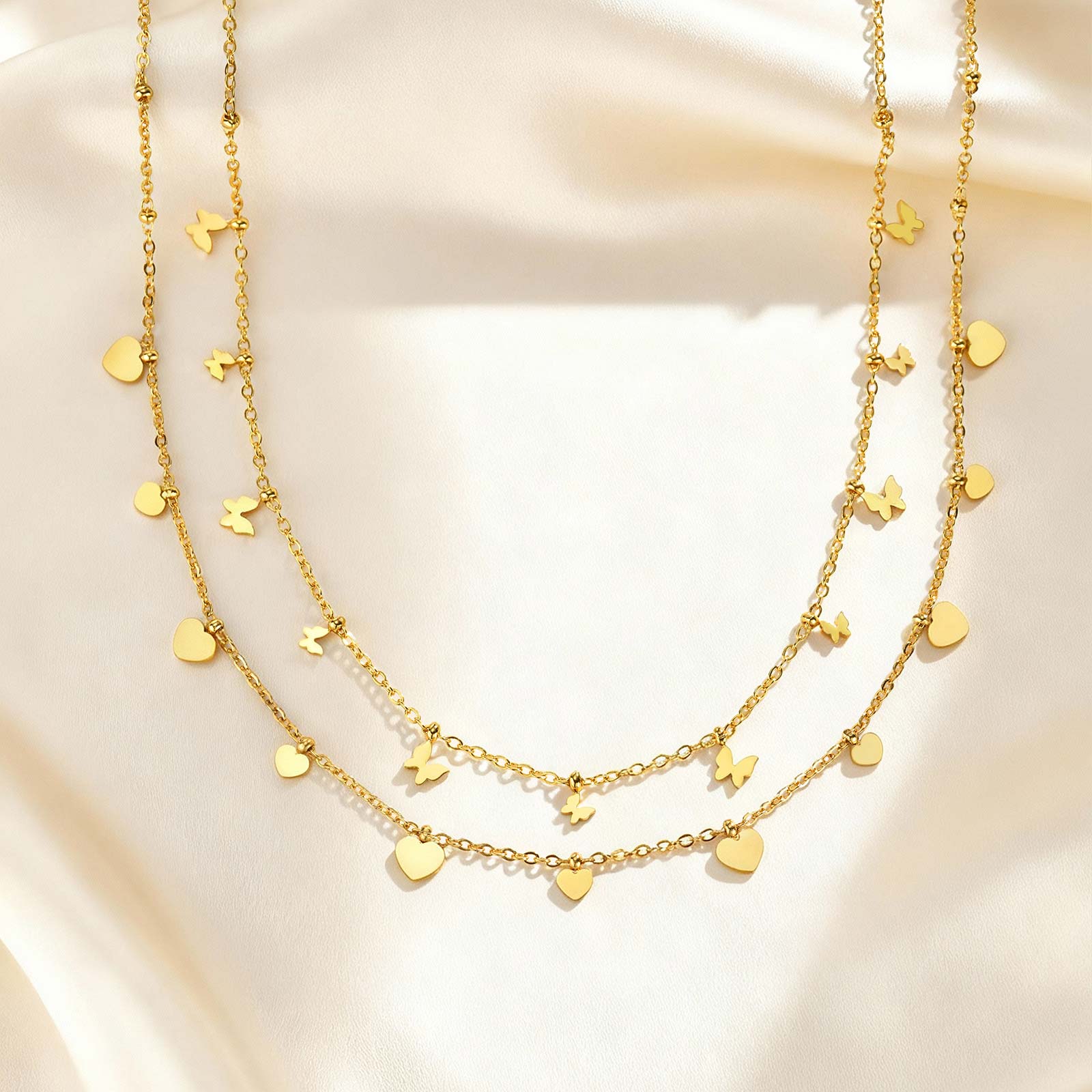 Charm Necklace Dainty - Dainty Heart Butterfly Necklace for Women