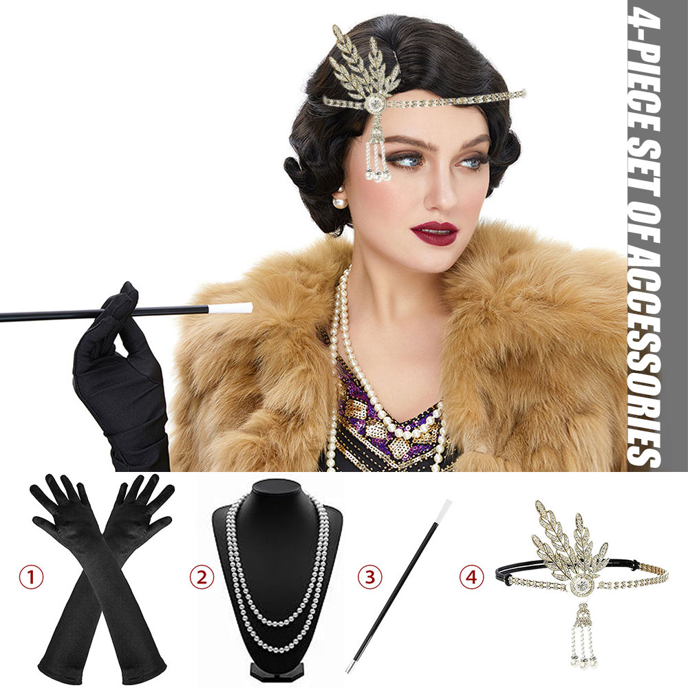 Women'S Accessories In The 1920S - 4PCS 1920s Great Gatsby Accessories Set,