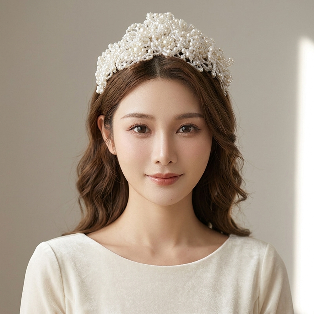 Women'S Wedding Accessories - Pearl Crown Headpiece For Wedding Bridal