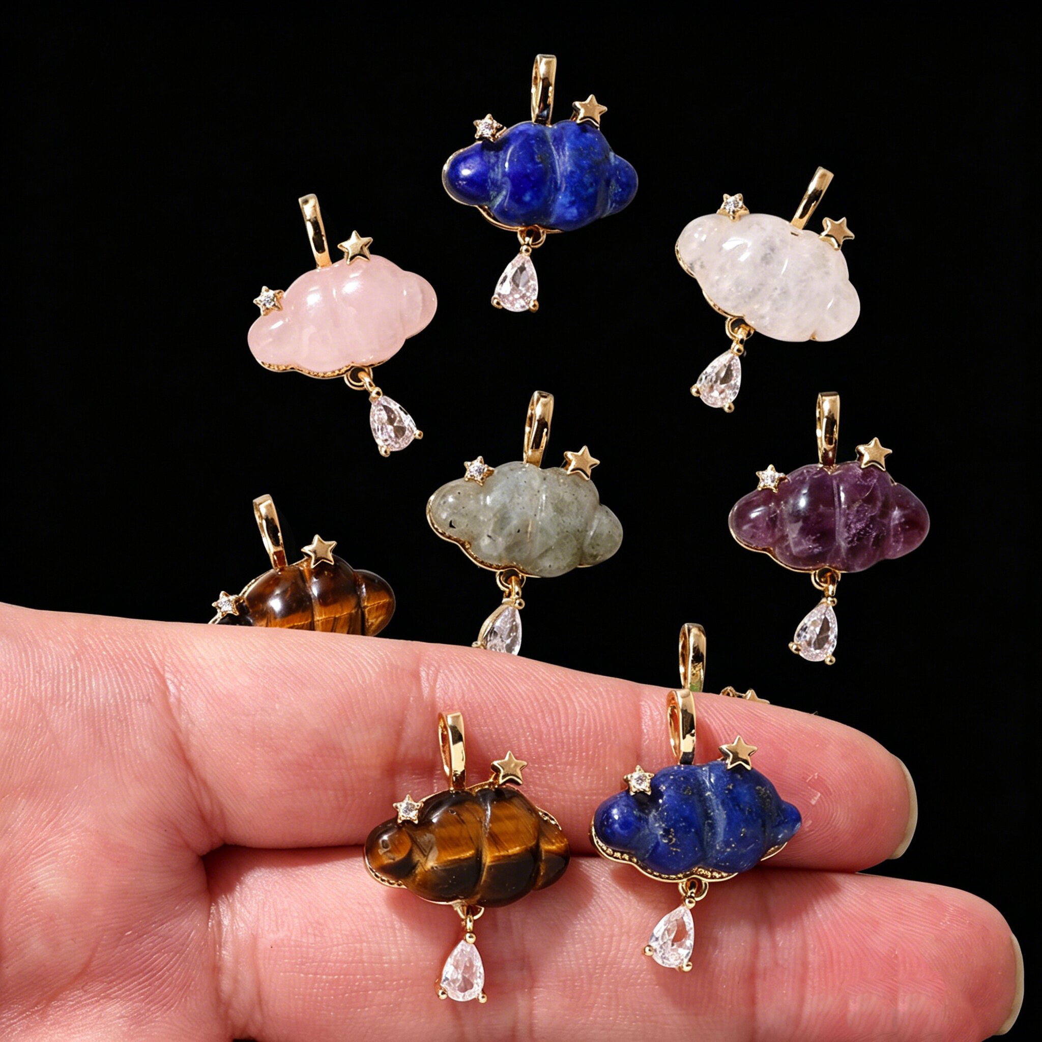 Charm Necklace Dainty - 1PC Natural Stone Quartz Pendant Star