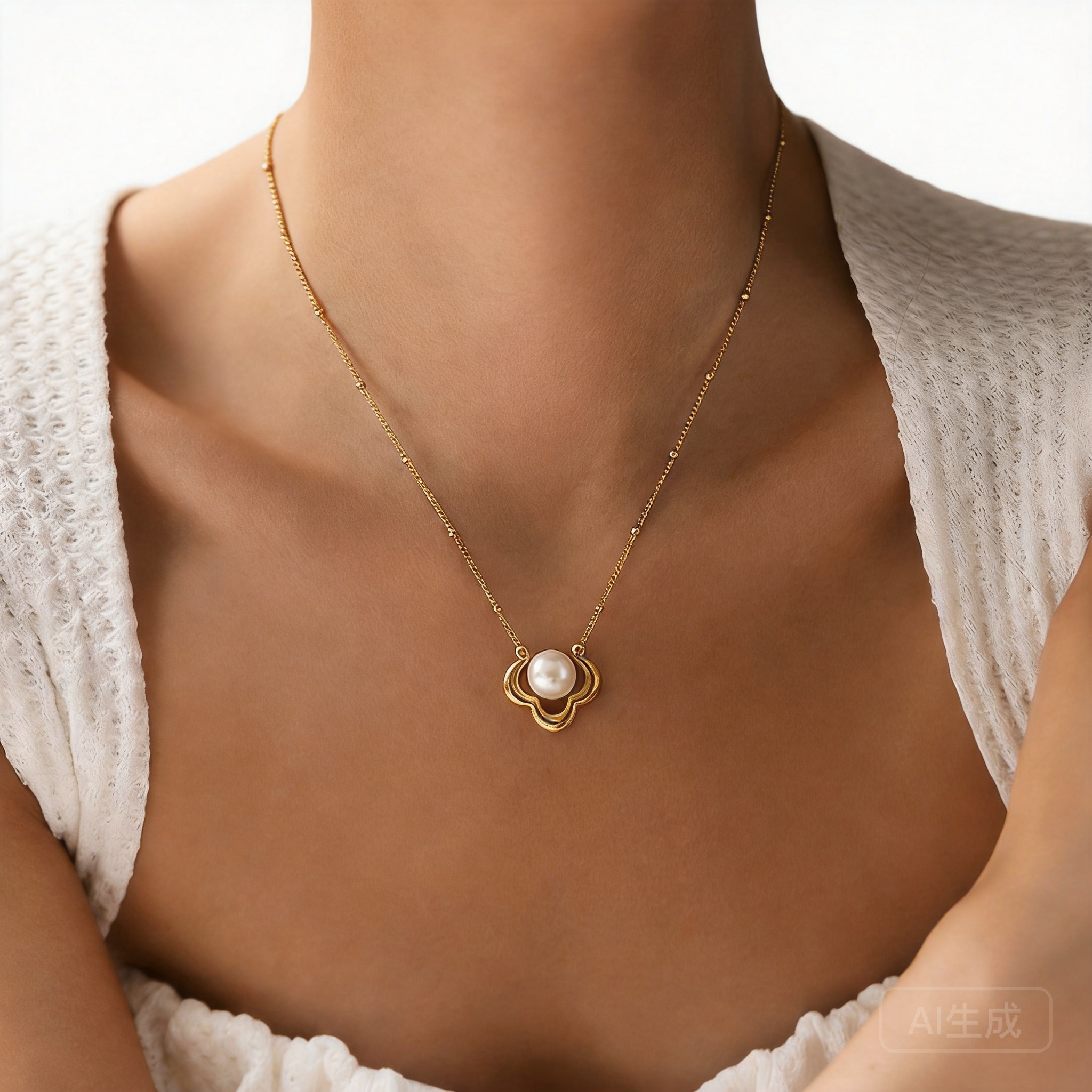 Charm Necklace Dainty - Chinese Style Lucky Auspicious Cloud Pearl