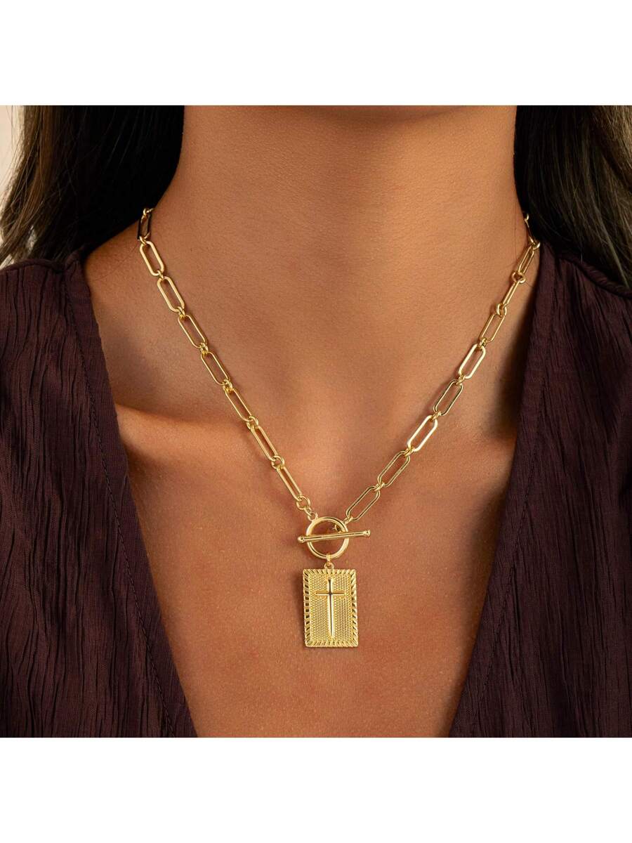 Charm Necklace Dainty - 1-Piece Gold Silver Cross Pendant Necklace