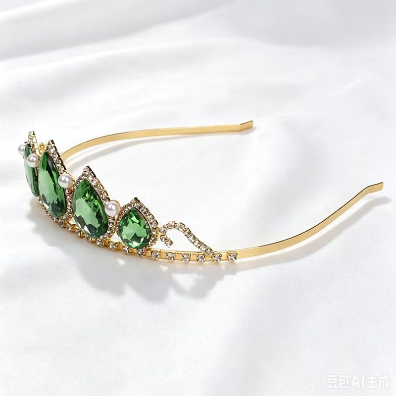 Women'S Wedding Accessories - Green Water Drop Rhinestone Crystal Crown