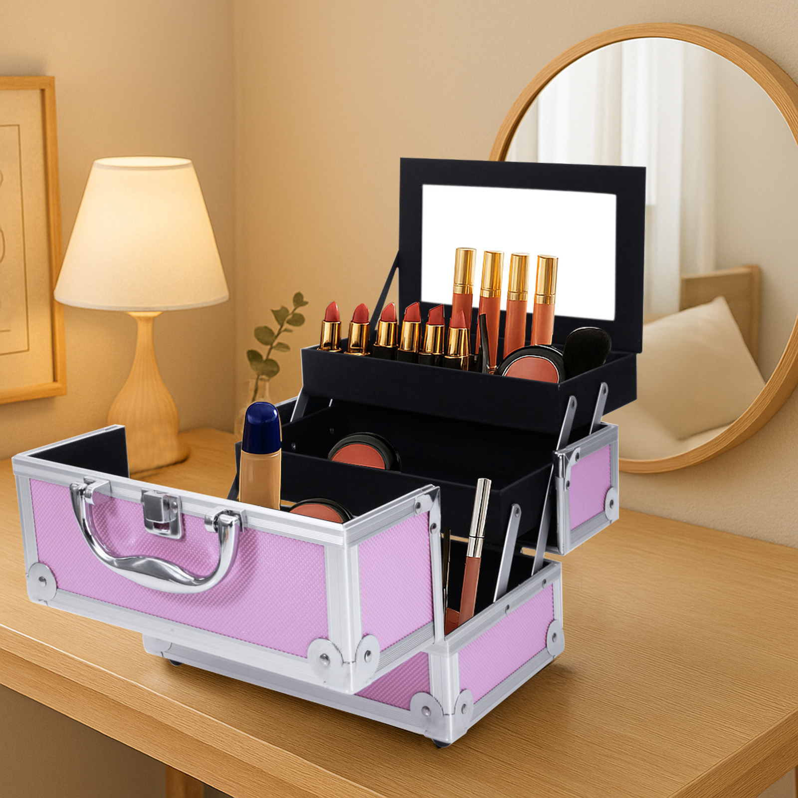 Pink Aluminum Alloy Makeup Cas - Women Accessories Organizer ulasan dan harga