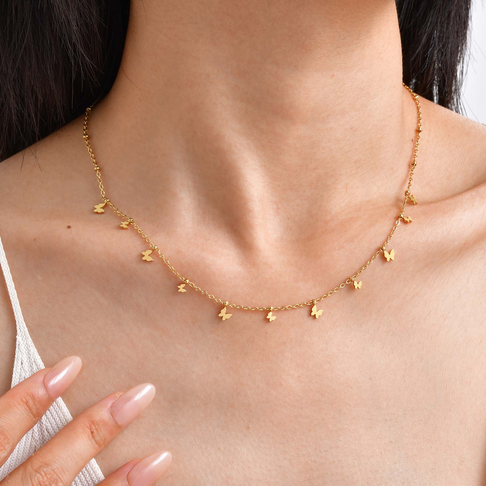 Dainty Heart Butterfly Necklac - Charm Necklace Dainty ulasan dan harga