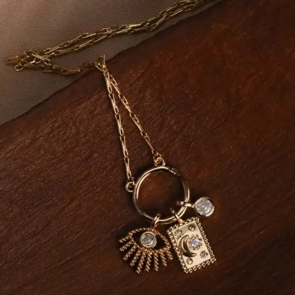Dainty Sun Moon Star Cross Evi - Charm Necklace Dainty ulasan dan harga