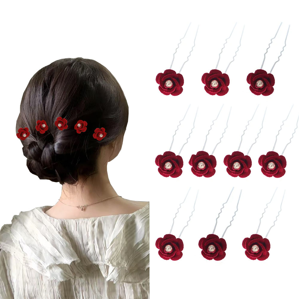 10Pcs Rose Hair Accessories We - Women'S Red Accessories ulasan dan harga