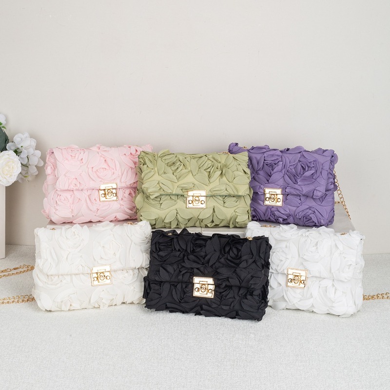 3D Rose Floral Satin Evening B - Wallet Chain Bag ulasan dan harga