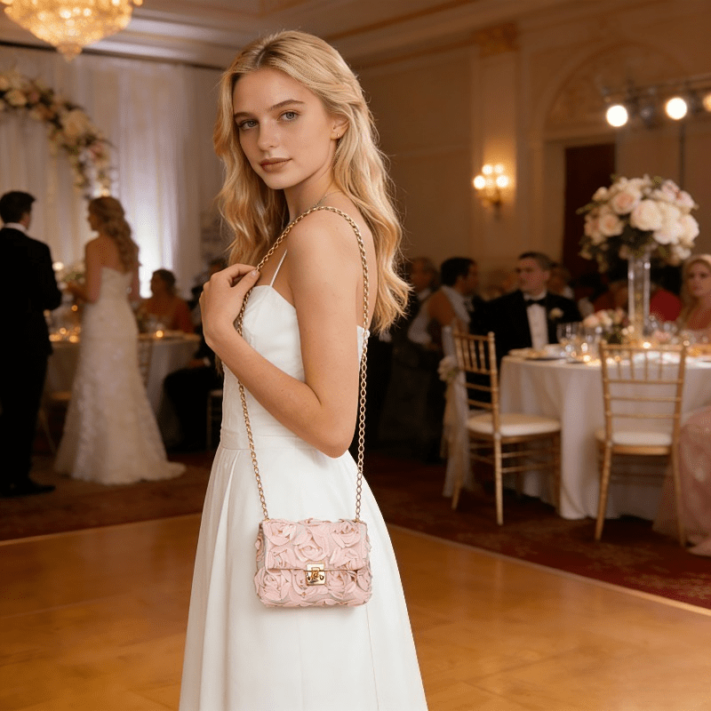 3D Rose Floral Satin Evening B - Wallet Chain Bag ulasan dan harga