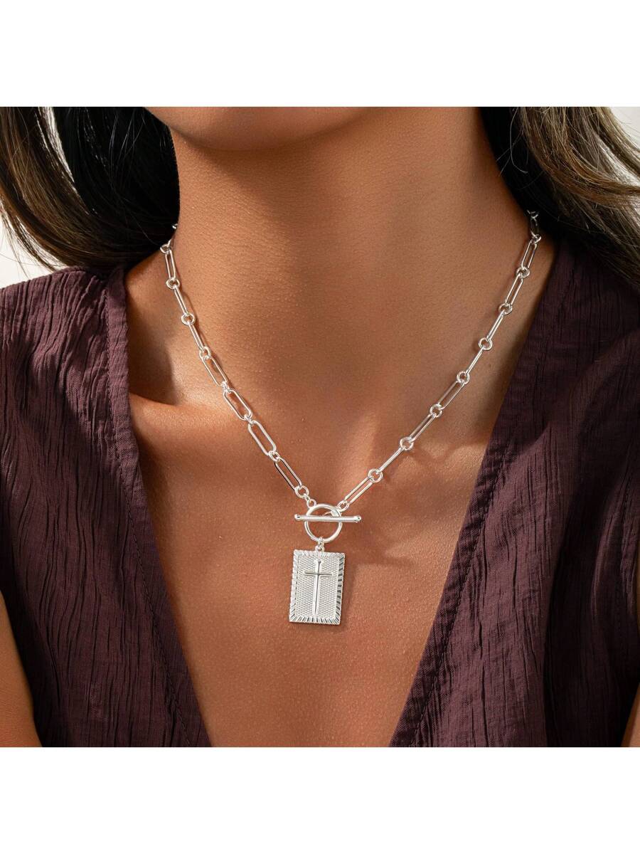 1-Piece Gold Silver Cross Pend - Charm Necklace Dainty ulasan dan harga