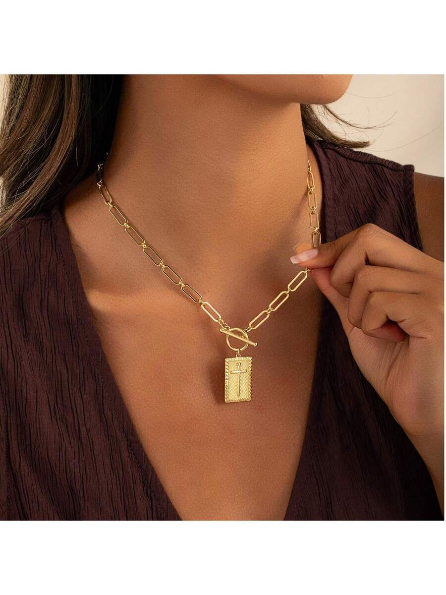 1-Piece Gold Silver Cross Pend - Charm Necklace Dainty ulasan dan harga