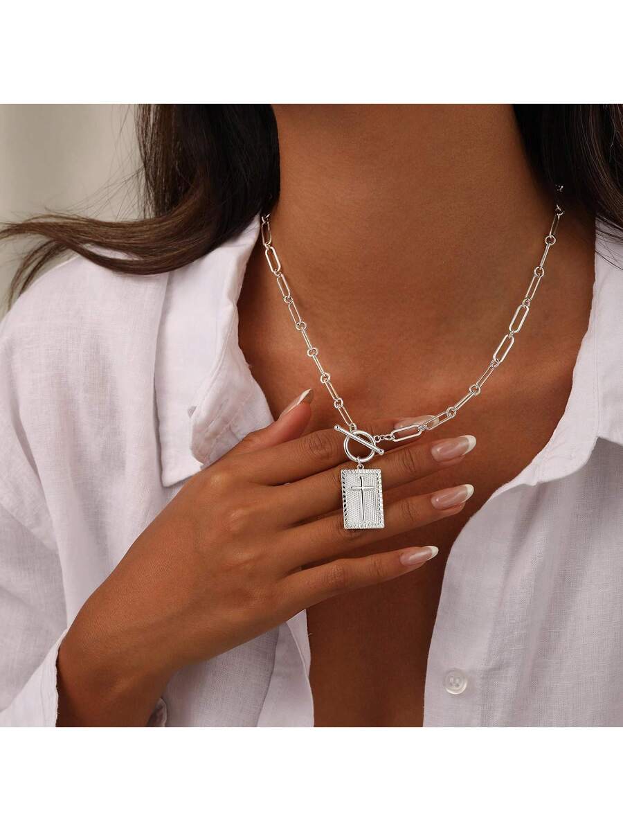 1-Piece Gold Silver Cross Pend - Charm Necklace Dainty ulasan dan harga