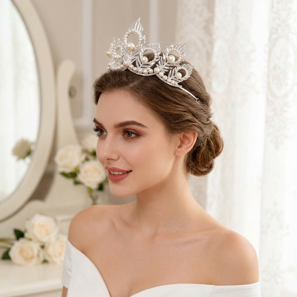 Pearl Crown Headpiece With Pea - Women'S Wedding Accessories ulasan dan harga